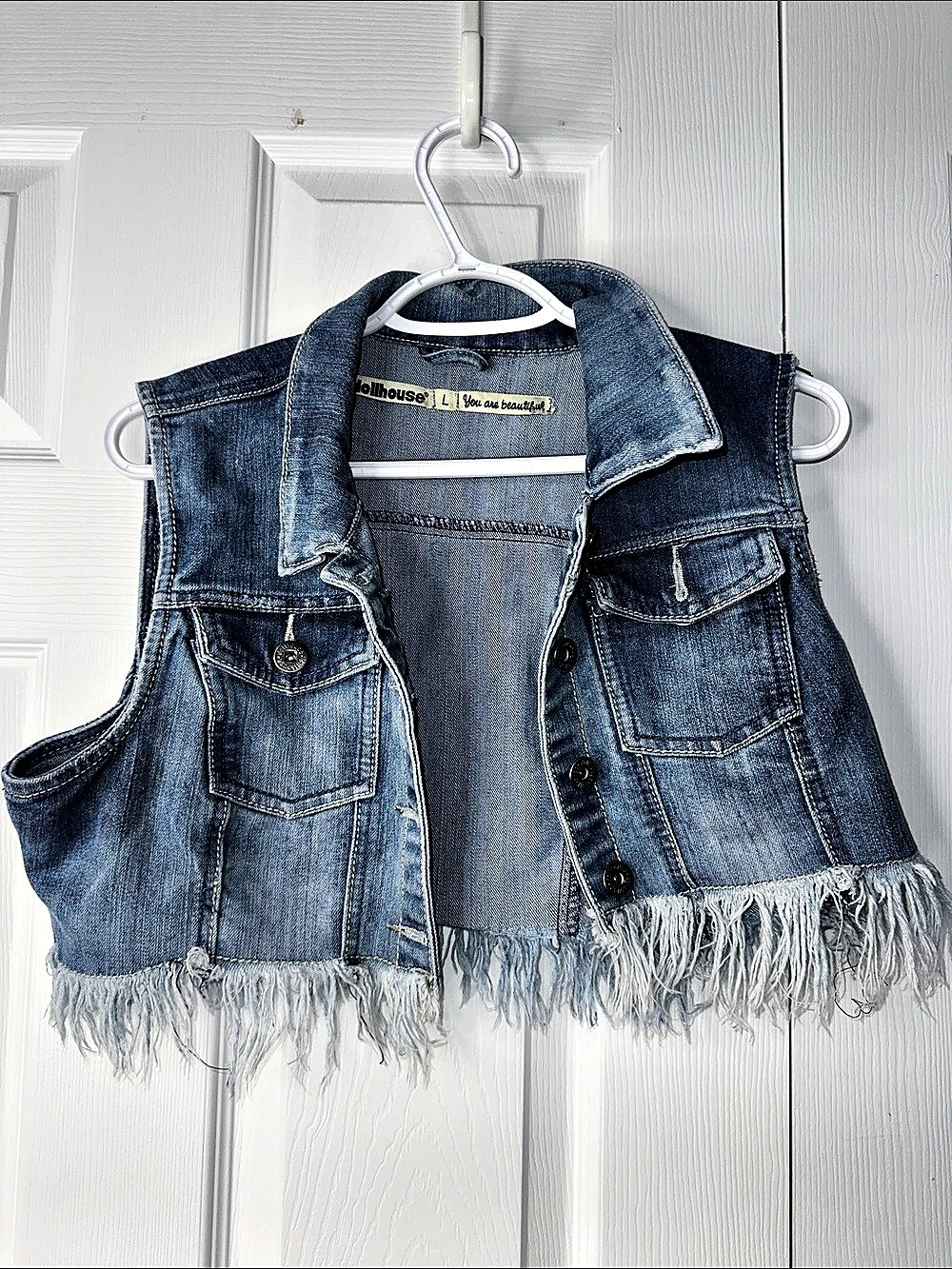 Dollhouse Denim Fringe Vest Size Large